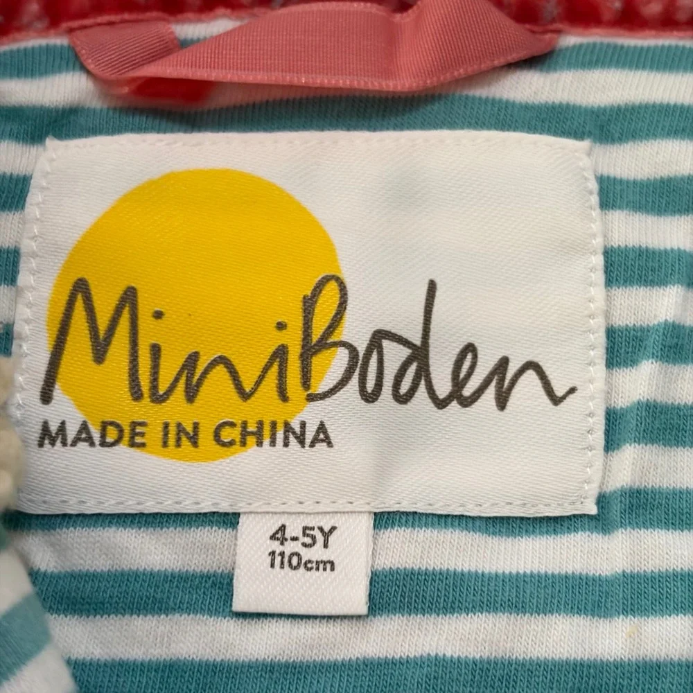 Mini Boden Kids Beige Sherpa Fleece Hooded Vest Zip Up Striped Lining 4-5Y 110cm